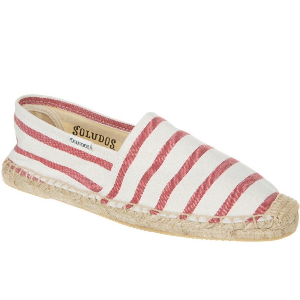 Soludos Classic Dali White W/ Red Striped Canvas Flat Nautical Espadrilles Sz 40